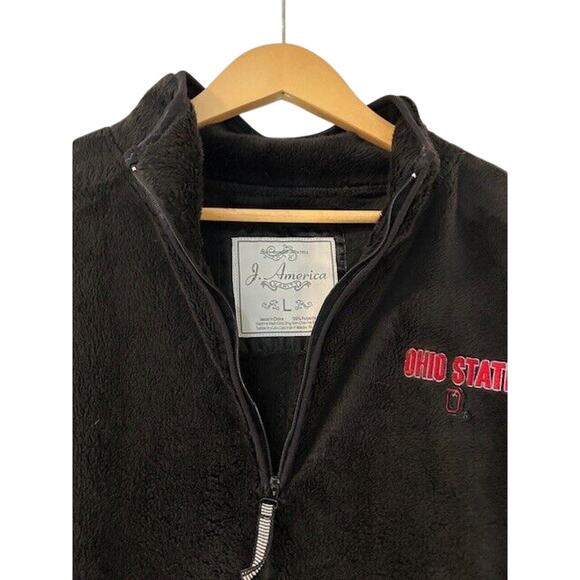 OHIO STATE Buckeyes Fleece Pullover Black Mock Zip Kangaroo Football Size LARGE - Picture 6 of 9
